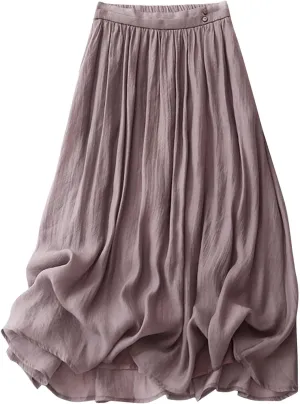 Long Skirts for Women Cozy Elastic Waist Linen Skirt Solid Color Flowy Swing Layered Skirts Pleated Tulle Skirt