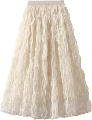 Long Tulle Skirt High Waist Loose A Line For Women Boho Flare/Irregular Flowy Elegant For Parties/Everyday Wear Summer