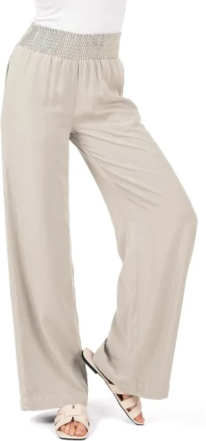 Love Tree Womens Smocked Waist Wide-Leg Tencel Summer Pants