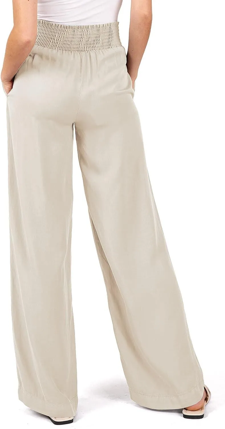 Love Tree Womens Smocked Waist Wide-Leg Tencel Summer Pants