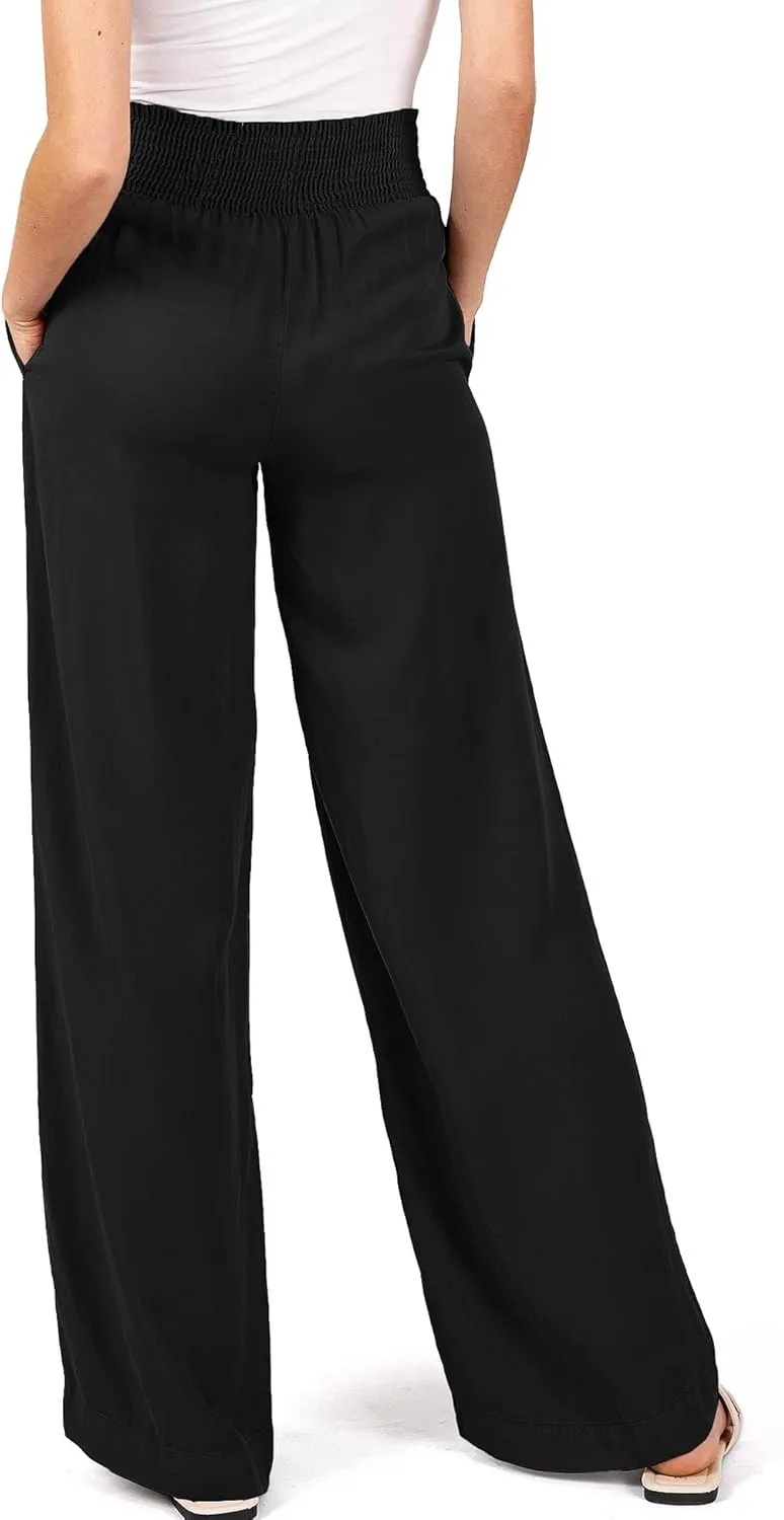 Love Tree Womens Smocked Waist Wide-Leg Tencel Summer Pants
