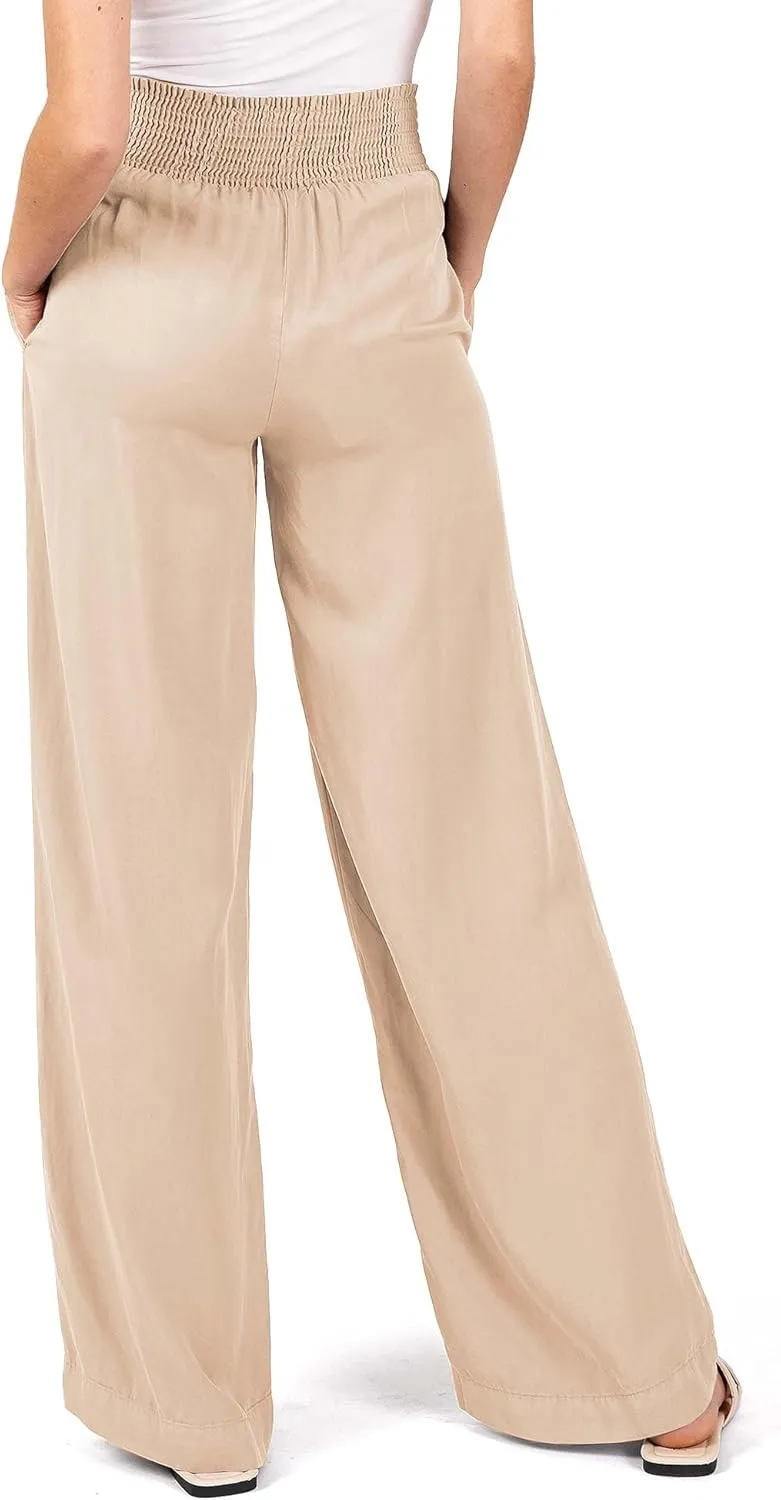 Love Tree Womens Smocked Waist Wide-Leg Tencel Summer Pants
