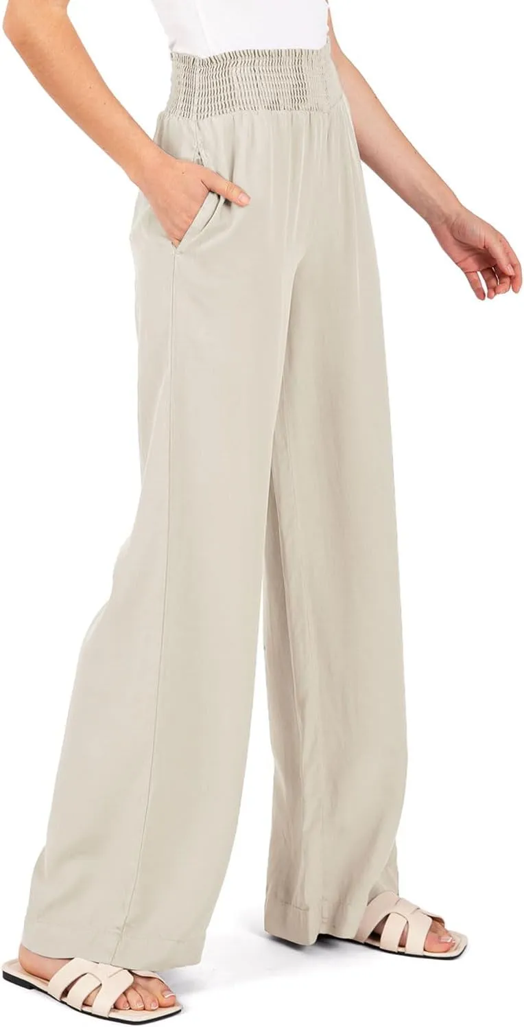Love Tree Womens Smocked Waist Wide-Leg Tencel Summer Pants