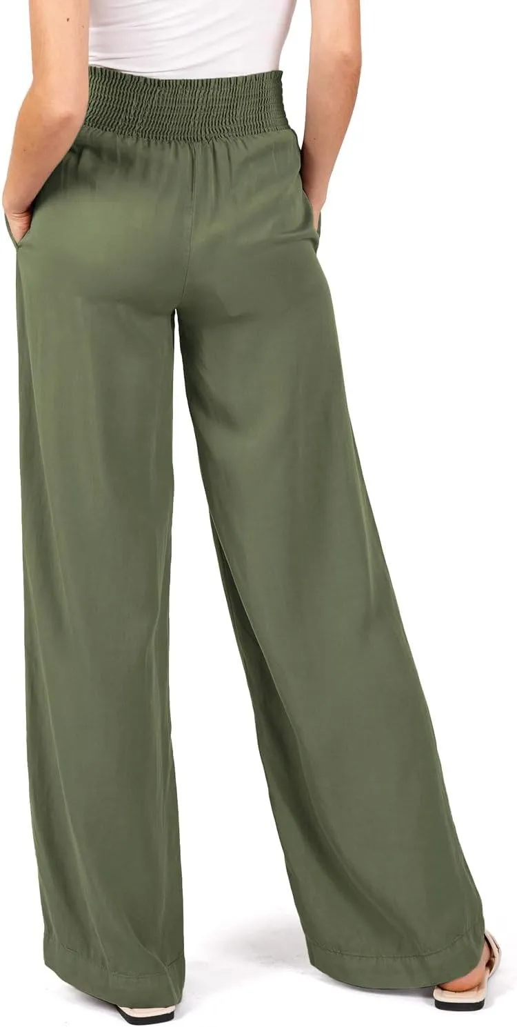 Love Tree Womens Smocked Waist Wide-Leg Tencel Summer Pants