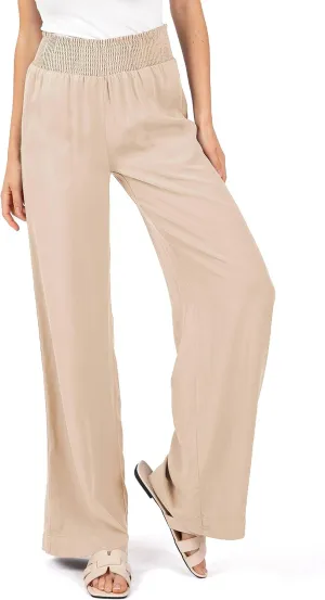 Love Tree Womens Smocked Waist Wide-Leg Tencel Summer Pants