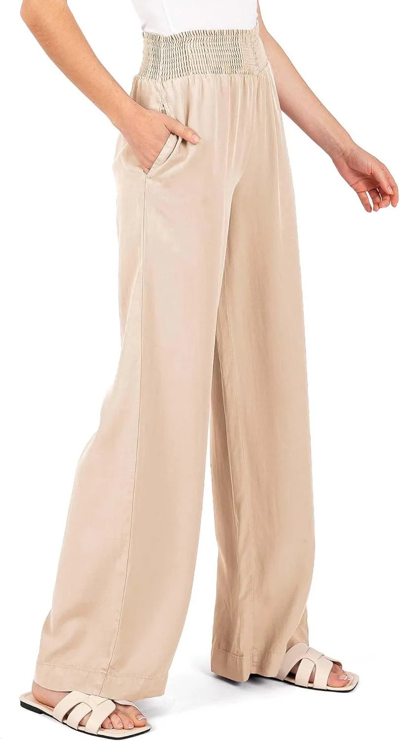 Love Tree Womens Smocked Waist Wide-Leg Tencel Summer Pants