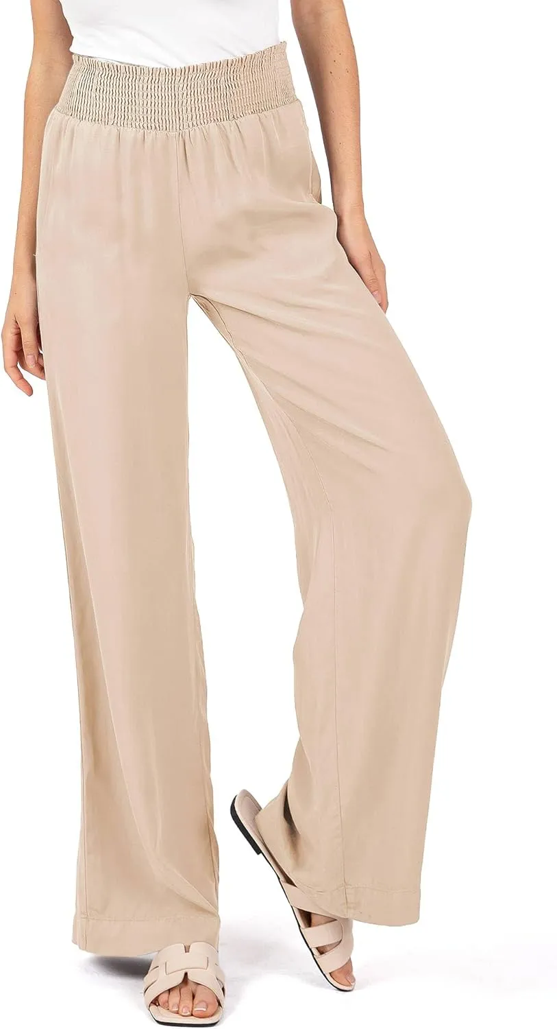 Love Tree Womens Smocked Waist Wide-Leg Tencel Summer Pants