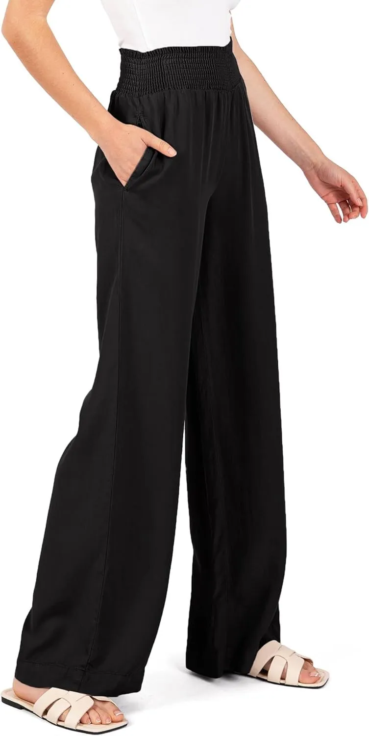 Love Tree Womens Smocked Waist Wide-Leg Tencel Summer Pants