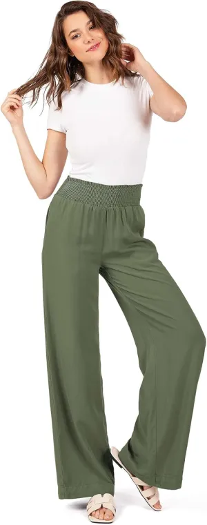 Love Tree Womens Smocked Waist Wide-Leg Tencel Summer Pants