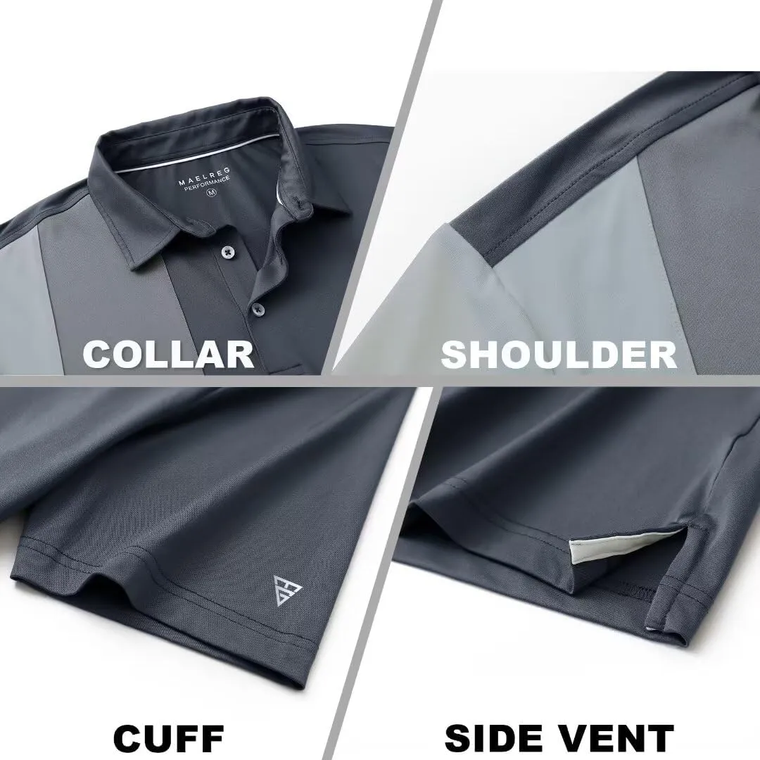M MAELREG Mens Golf Polo Shirts Short Sleeve Dry Fit Casual Performance Moisture Wicking Color Block Polo Shirts for Men