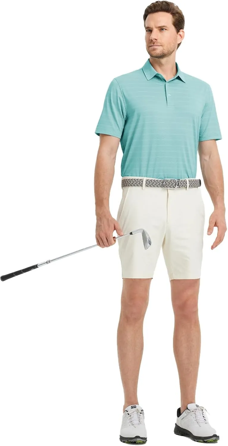 M MAELREG Men's Golf Shirts Moisture Wicking Dry Fit Lightweight Performance Short Sleeve Jacquard Striped Polo Shirts