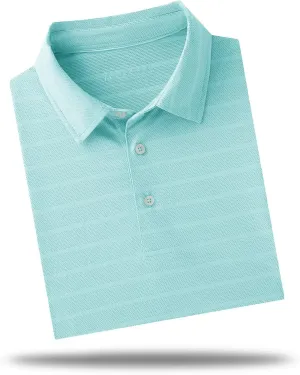 M MAELREG Men's Golf Shirts Moisture Wicking Dry Fit Lightweight Performance Short Sleeve Jacquard Striped Polo Shirts