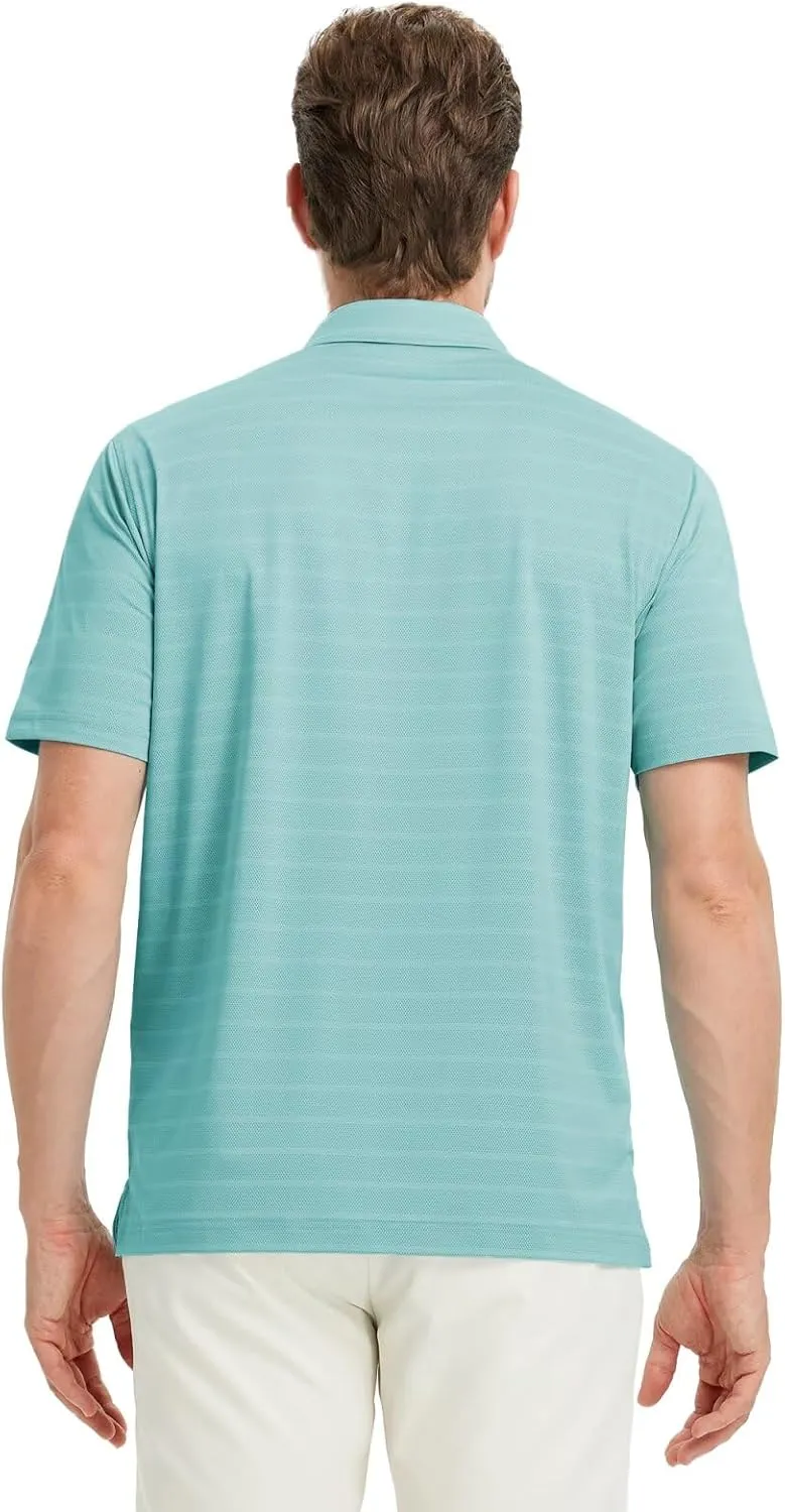 M MAELREG Men's Golf Shirts Moisture Wicking Dry Fit Lightweight Performance Short Sleeve Jacquard Striped Polo Shirts
