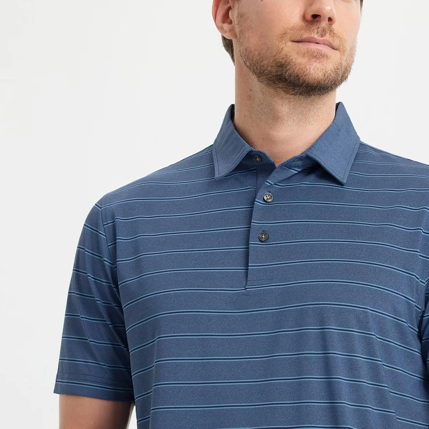 M MAELREG Mens Polo Shirts Short Sleeve Stripe Heather Dry Fit Polo Shirts for Men Moisture Wicking Mens Golf Shirt