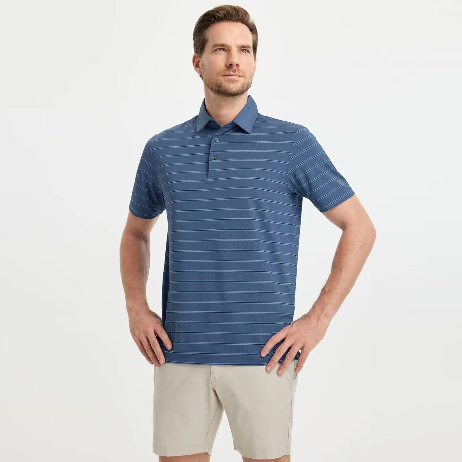 M MAELREG Mens Polo Shirts Short Sleeve Stripe Heather Dry Fit Polo Shirts for Men Moisture Wicking Mens Golf Shirt