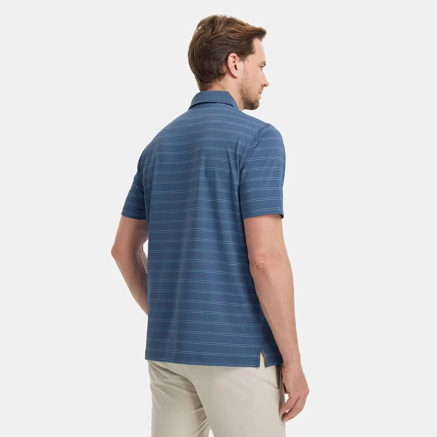 M MAELREG Mens Polo Shirts Short Sleeve Stripe Heather Dry Fit Polo Shirts for Men Moisture Wicking Mens Golf Shirt