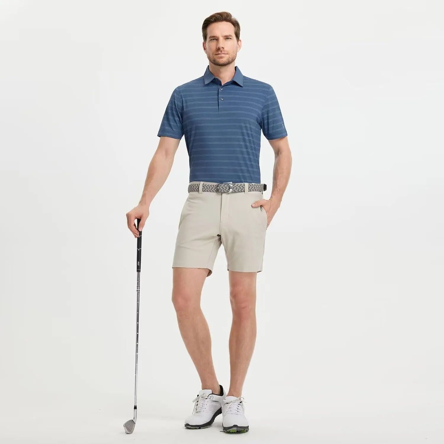 M MAELREG Mens Polo Shirts Short Sleeve Stripe Heather Dry Fit Polo Shirts for Men Moisture Wicking Mens Golf Shirt