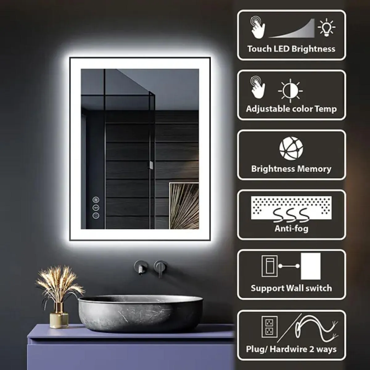 M21 Black Frame 36 In. X 28 In. LED Bathroom Vanity Mirror