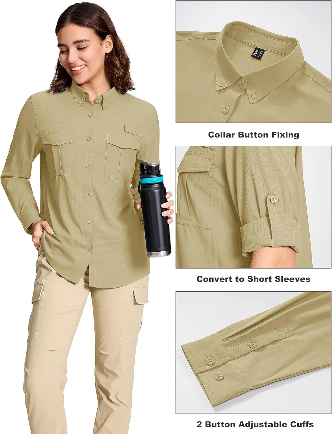 MAGCOMSEN Women's UPF 50  Long Sleeve Fishing Shirts UV Sun Protection Quick Dry Button Down Safari Hiking Travel Shirts