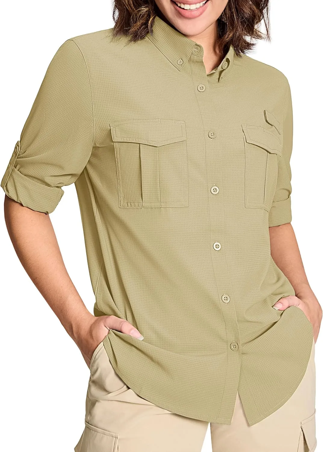 MAGCOMSEN Women's UPF 50  Long Sleeve Fishing Shirts UV Sun Protection Quick Dry Button Down Safari Hiking Travel Shirts