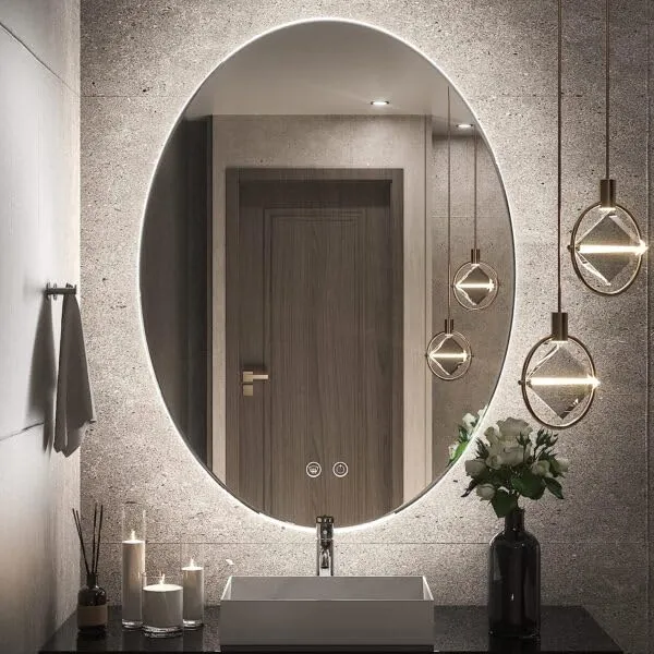MAISSON Bathroom LED Mirror with Touch Sensor, 3 Light Effects, Glass, Oval LED-M-50 (18 x 30 Inch)