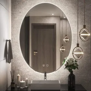 MAISSON Bathroom LED Mirror with Touch Sensor, 3 Light Effects, Glass, Oval LED-M-50 (18 x 30 Inch)