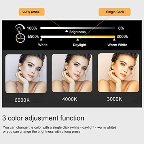 MAISSON Bathroom LED Mirror with Touch Sensor, 3 Light Effects, Glass, Oval LED-M-83 (18 x 48 Inch)