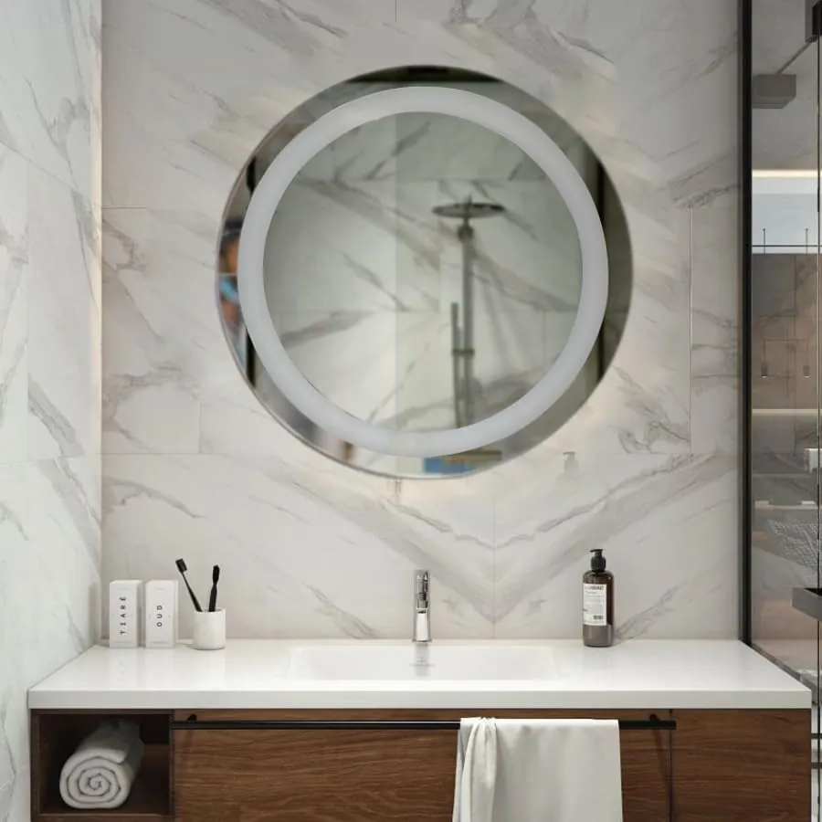 MAISSON Bathroom LED Mirror with Touch Sensor, 3 Light Effects, Glass, Rectangular LED-M-8 (18 x 18 Inch)