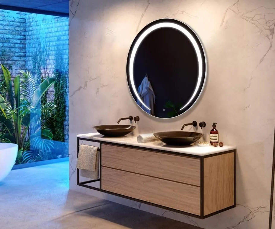 MAISSON Bathroom LED Mirror with Touch Sensor, 3 Light Effects, Glass, Round LED-M-12 (18 x 18 Inch)