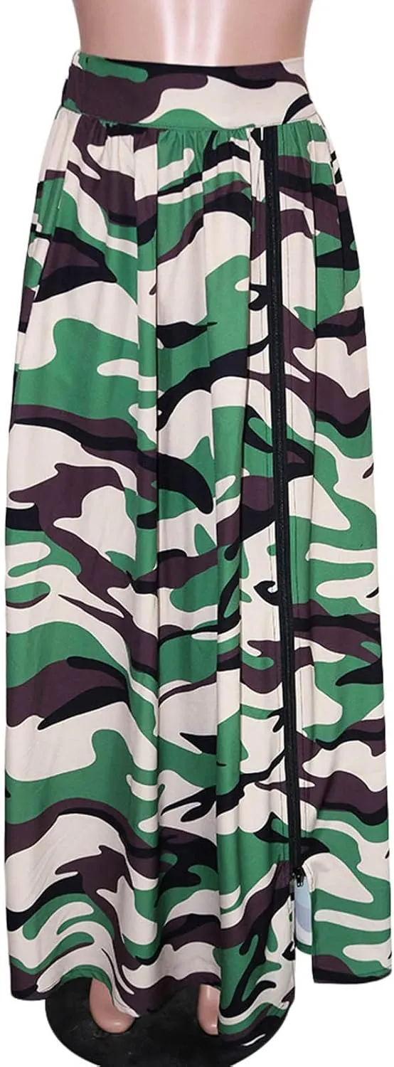 Maxi Skirts for Women High Slit Denim Hip-Wrapped Skirt Floral Print Long Jean Skirts Trendy Sexy Camo Flowy Skirt