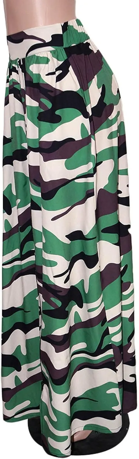 Maxi Skirts for Women High Slit Denim Hip-Wrapped Skirt Floral Print Long Jean Skirts Trendy Sexy Camo Flowy Skirt