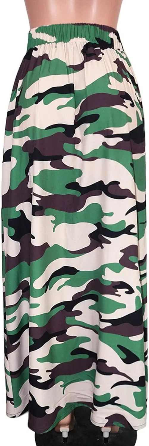 Maxi Skirts for Women High Slit Denim Hip-Wrapped Skirt Floral Print Long Jean Skirts Trendy Sexy Camo Flowy Skirt