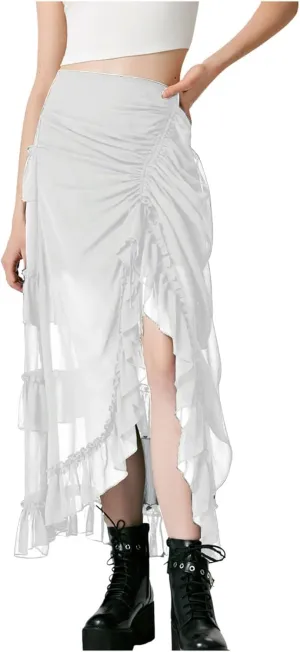 Maxi Skirts for Women Women's Halloween Skirt Irregular Ruffled Skirt Plus Size Skirts Mesh Steampunk Skirt