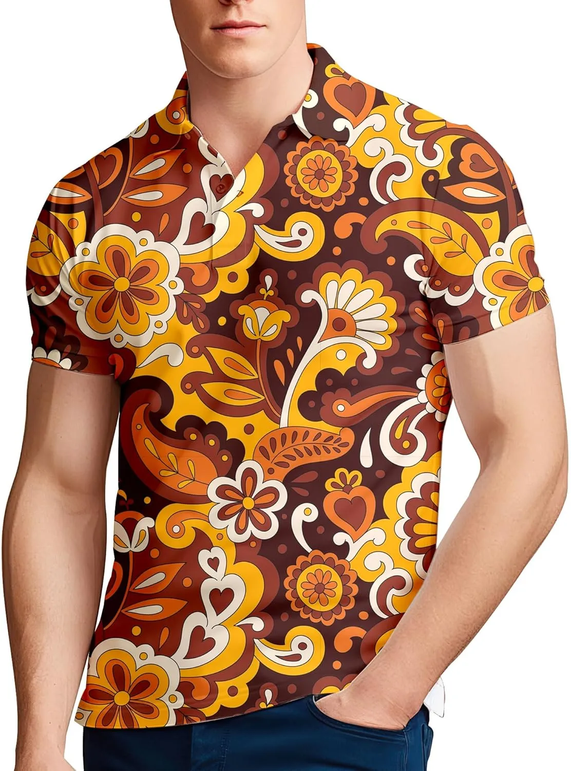 Mens 70s Golf Shirts for Men,Funny Golf Shirts for Men Short Sleeve,Mens 70s Shirt 70s Outfits for Men