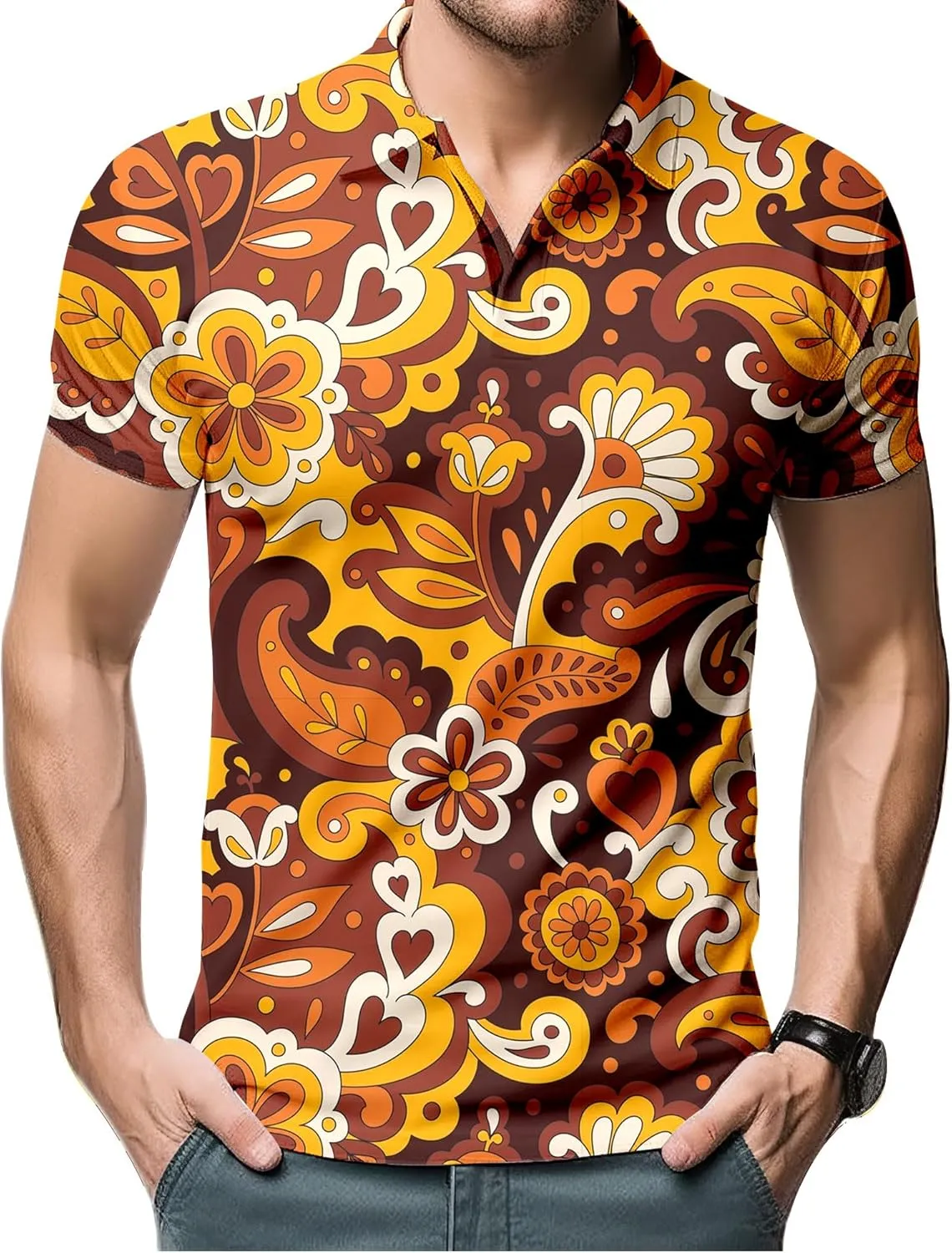 Mens 70s Golf Shirts for Men,Funny Golf Shirts for Men Short Sleeve,Mens 70s Shirt 70s Outfits for Men