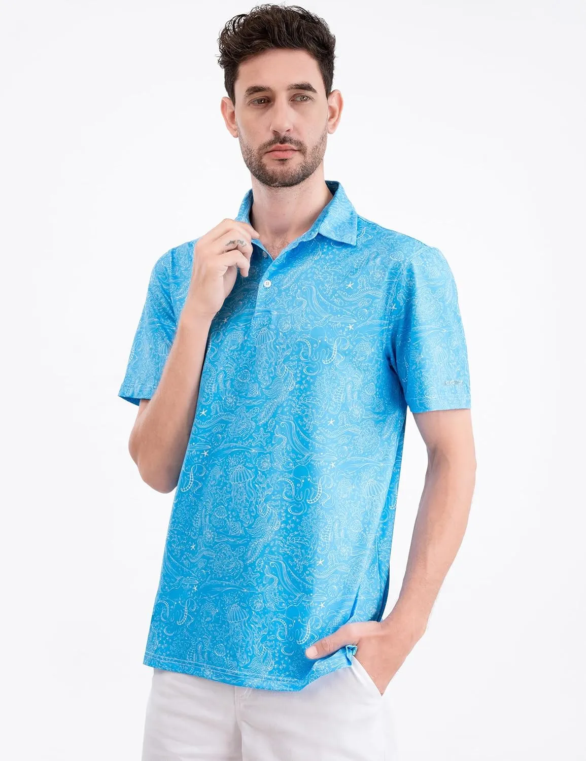 Men's Golf Shirts Short Sleeve Moisture Wicking Print Patterns Collared Performance Polo Golf Shirts for Men Dry Fit