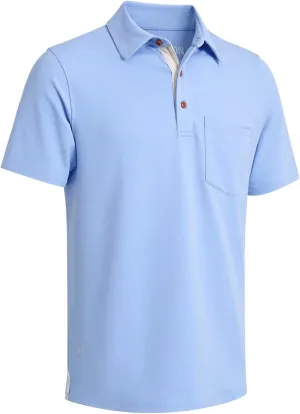 Mens Long and Short Sleeve Polo Shirts Pocket Casual Solid Cotton Blend Drop Cut Collared Polo Shirts for Men