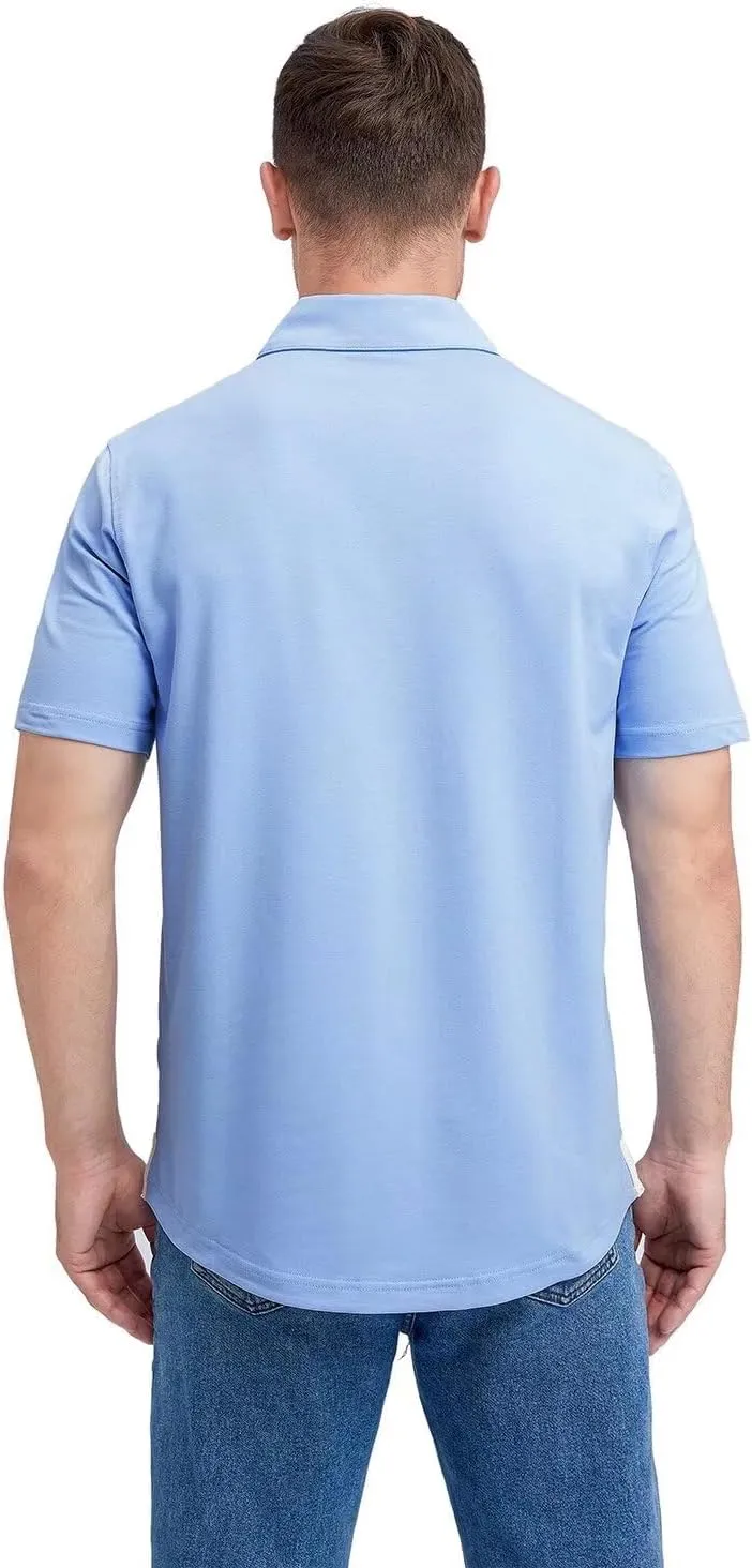 Mens Long and Short Sleeve Polo Shirts Pocket Casual Solid Cotton Blend Drop Cut Collared Polo Shirts for Men