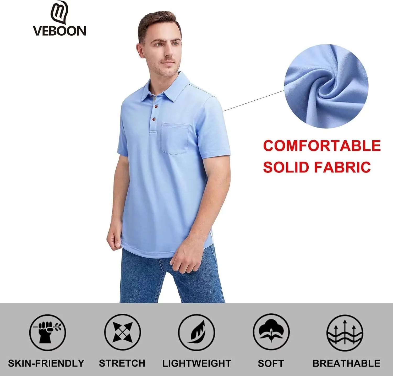 Mens Long and Short Sleeve Polo Shirts Pocket Casual Solid Cotton Blend Drop Cut Collared Polo Shirts for Men