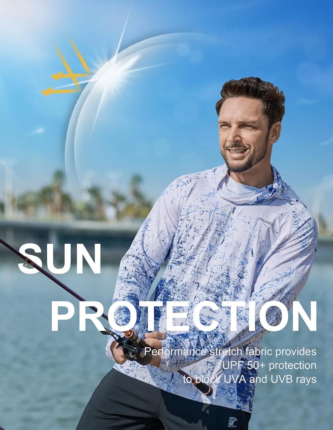 Men's Sun Protection Fishing Shirts UPF 50  Lightweight Hoodie Long Sleeve UV SPF Hooded Shirts with Mask Rash Guard
