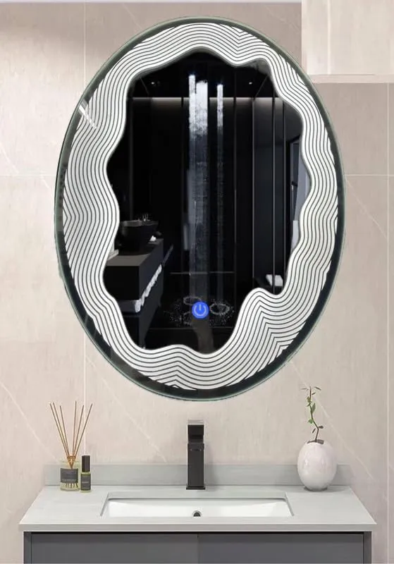 MERKEZI ART Oval Shape Inbuild Led Lights Decorative Wall Mirror for Bathroom, Living Room, Bedroom, Vanity Mirrors, Makeup 24 x 18 Inch (MB06)