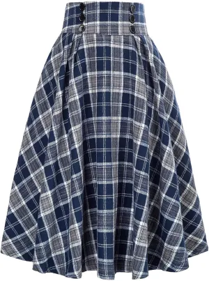 Midi Skirts for Women Casual Short Style Skirts High Waist Elegant Skirt Preppy Plaid Ankle Pleated Cheer Skirt