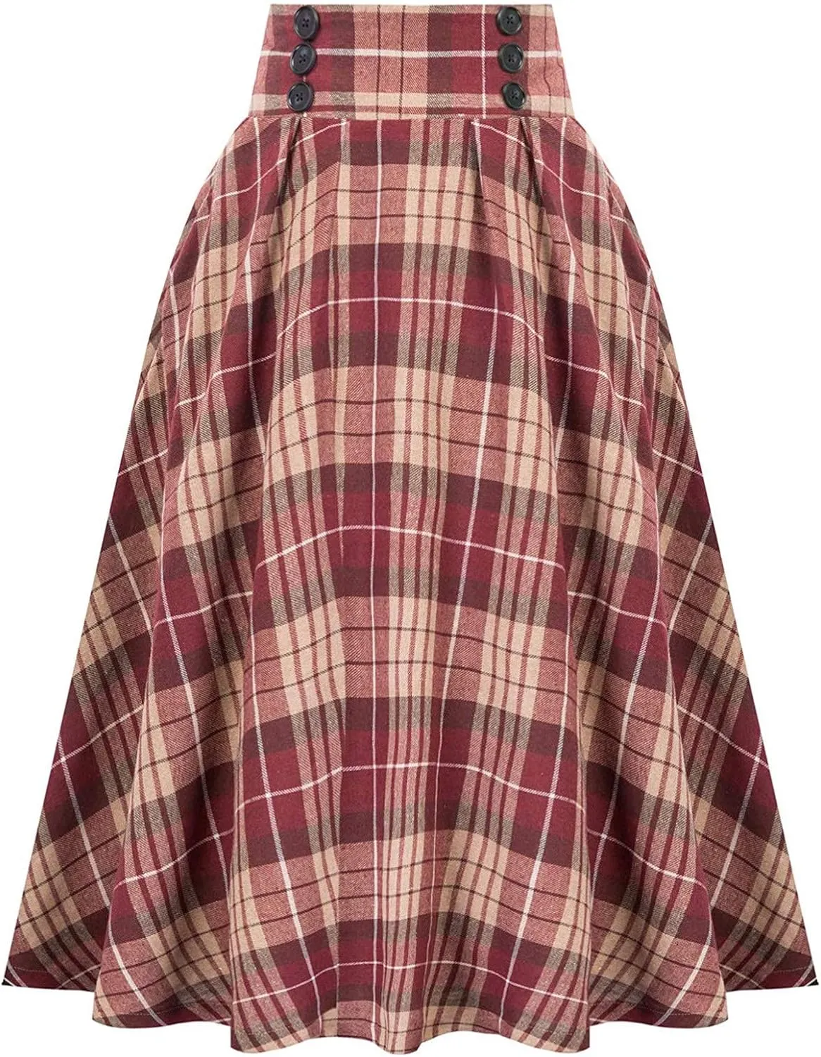 Midi Skirts for Women Fashion Casual Plaid Skirt with Vintage High Waist Pleated Skirt Hot Tennis A-Line Skirts