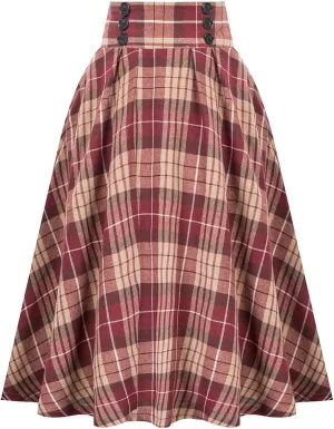 Midi Skirts for Women Fashion Casual Plaid Skirt with Vintage High Waist Pleated Skirt Hot Tennis A-Line Skirts