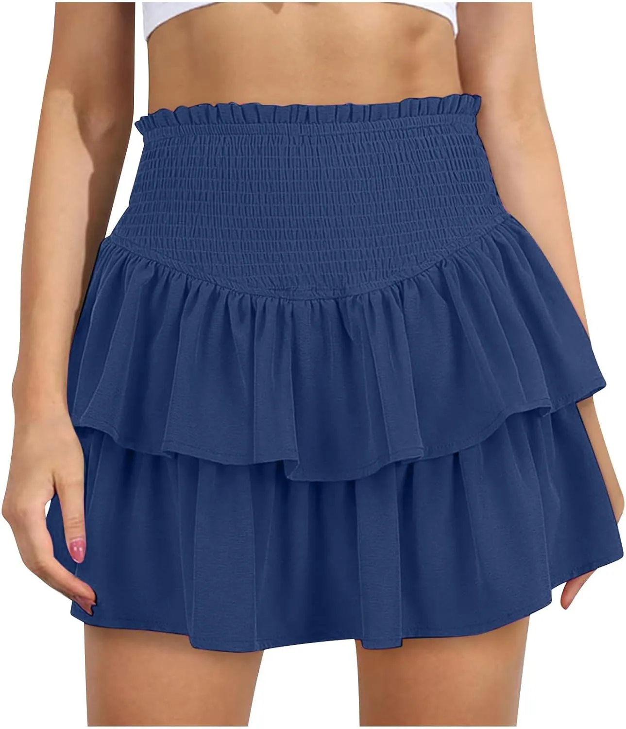 Mini Skirts for Women Dressy Casual Ruffle Layer Boho Dress Flowy Skort Summer High Waisted Ballet Skirt Cute Clothes