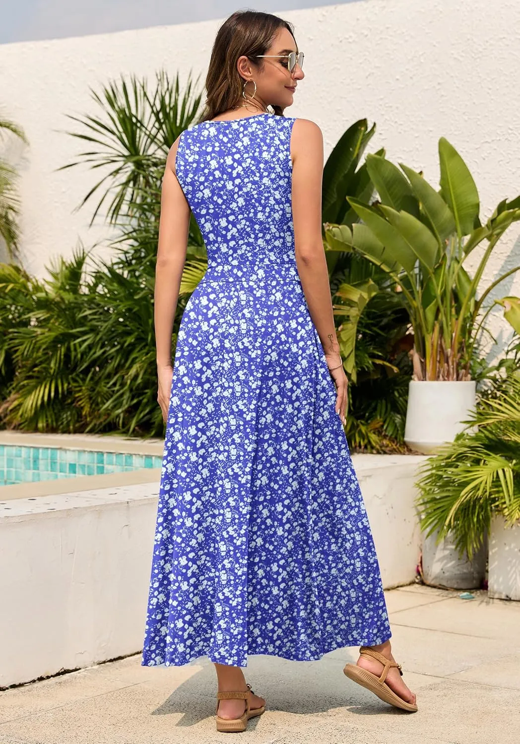 MISFAY Women Maxi Dress 2025 Summer Casual Sleeveless Sundress Wrap V Neck Long Dresses Vacation Loose Dress with Pockets