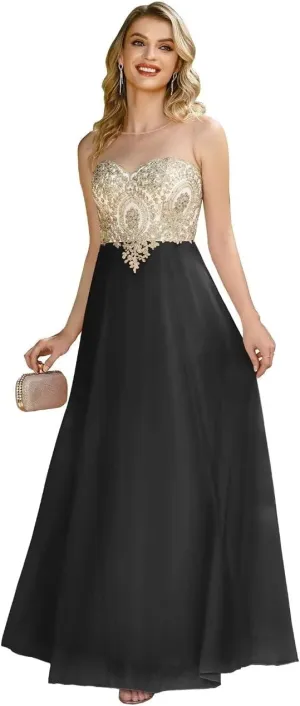 MisShow Lace Applique Evening Formal Dresses for Women 2024 Long Chiffon Wedding Bridesmaid Dresses
