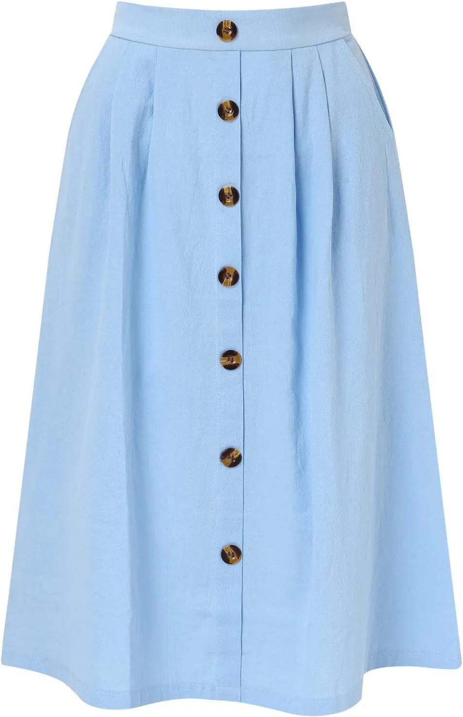 Miyaomn Women's Casual Summer Flowy Midi Skirts Button Decoration High Elastic Waist A-Line Solid Pleated Skirts with Pockets