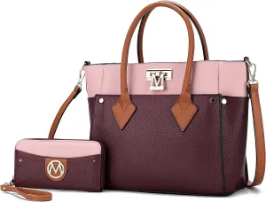 MKF Collection Designer Tote Bag for Women, Vegan Leather a Color-Block Fashion Handbag Purse with Wristlet Wallet