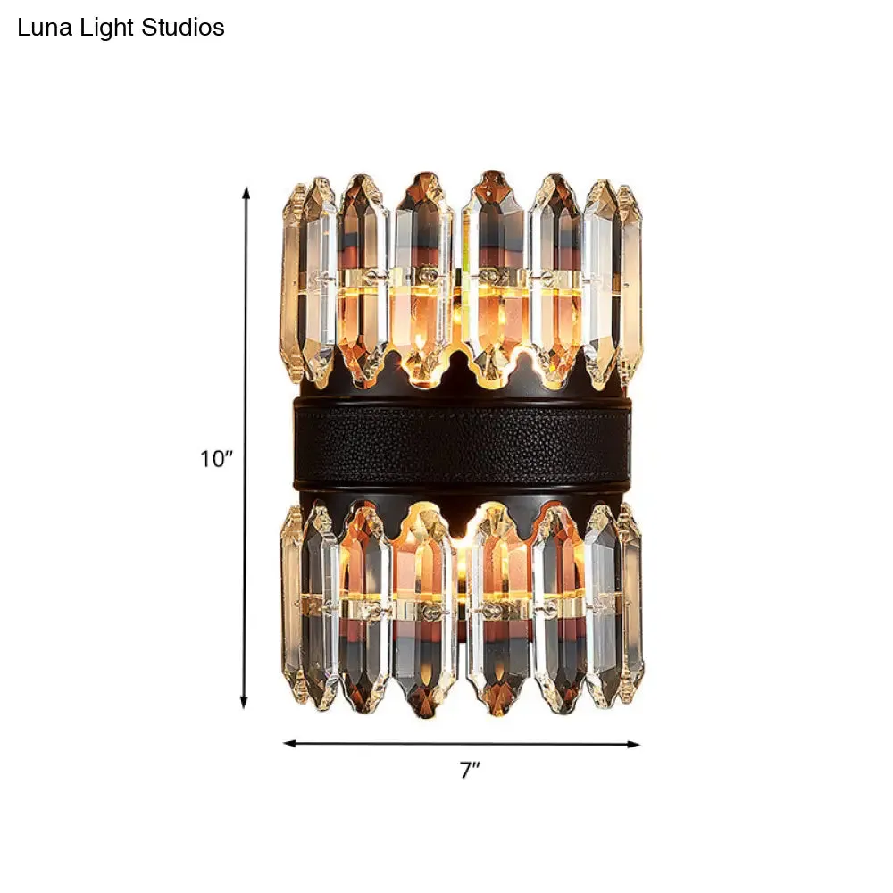 Modern Crystal Wall Sconce Light - Black Cylinder Block Fixture (2/4 Lights)